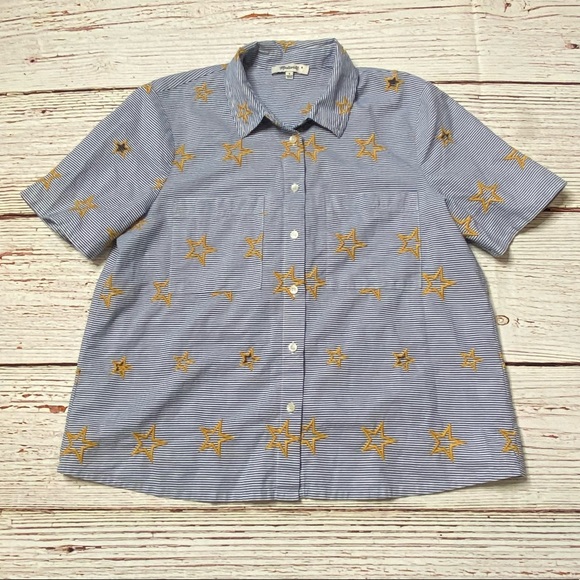 Madewell Star Embroidered Striped Shirt Sz S - Picture 6 of 14